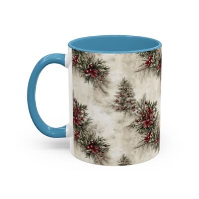 Holiday Floral Coffee Mug 11oz 15oz | Winter Gift | Festive Rustic Kitchen Decor - Thumbnail 3