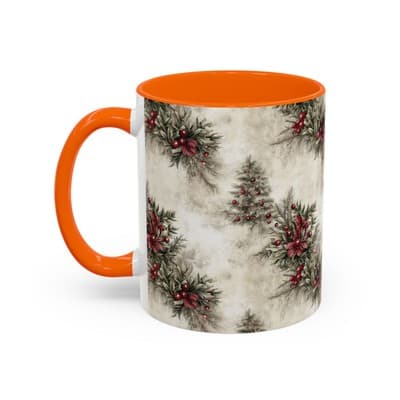 Holiday Floral Coffee Mug 11oz 15oz | Winter Gift | Festive Rustic Kitchen Decor - Thumbnail 3