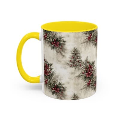 Holiday Floral Coffee Mug 11oz 15oz | Winter Gift | Festive Rustic Kitchen Decor - Thumbnail 3