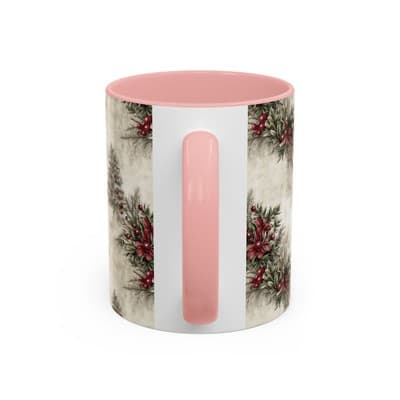 Holiday Floral Coffee Mug 11oz 15oz | Winter Gift | Festive Rustic Kitchen Decor - Thumbnail 4