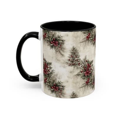 Holiday Floral Coffee Mug 11oz 15oz | Winter Gift | Festive Rustic Kitchen Decor - Thumbnail 3