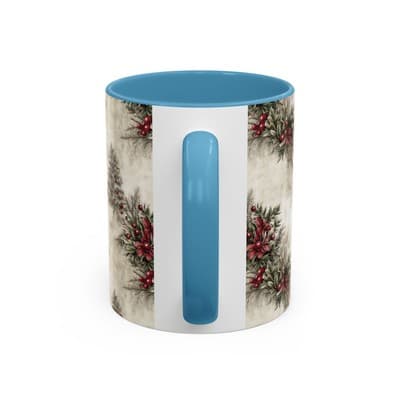 Holiday Floral Coffee Mug 11oz 15oz | Winter Gift | Festive Rustic Kitchen Decor - Thumbnail 4