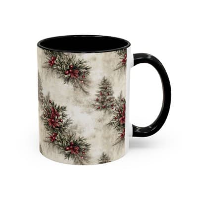 Holiday Floral Coffee Mug 11oz 15oz | Winter Gift | Festive Rustic Kitchen Decor - Thumbnail 2