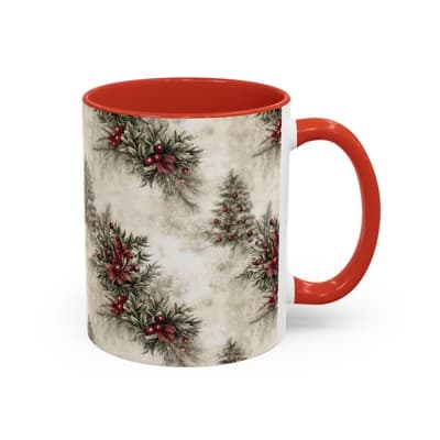Holiday Floral Coffee Mug 11oz 15oz | Winter Gift | Festive Rustic Kitchen Decor - Thumbnail 2