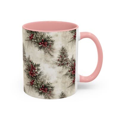 Holiday Floral Coffee Mug 11oz 15oz | Winter Gift | Festive Rustic Kitchen Decor - Thumbnail 2
