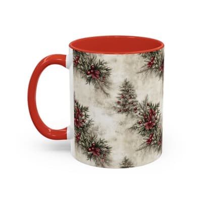 Holiday Floral Coffee Mug 11oz 15oz | Winter Gift | Festive Rustic Kitchen Decor - Thumbnail 3