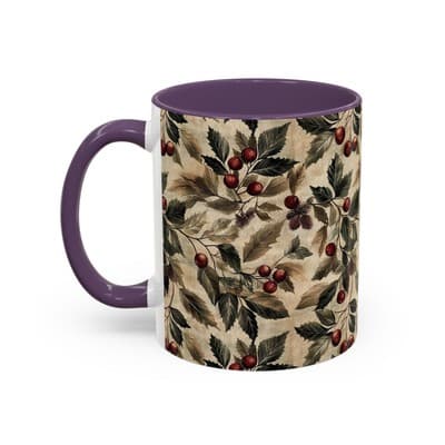 Rustic Berry Coffee Mug 11oz 15oz | Holiday Mug | Vintage Nature Winter Decor - Thumbnail 3
