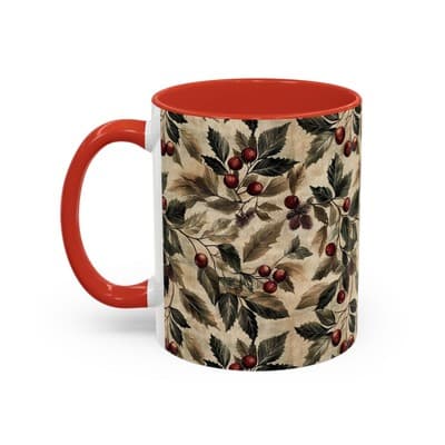 Rustic Berry Coffee Mug 11oz 15oz | Holiday Mug | Vintage Nature Winter Decor - Thumbnail 3