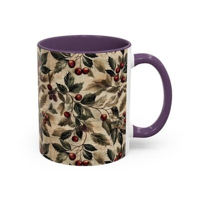 Rustic Berry Coffee Mug 11oz 15oz | Holiday Mug | Vintage Nature Winter Decor - Thumbnail 2