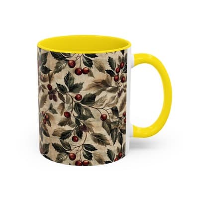Rustic Berry Coffee Mug 11oz 15oz | Holiday Mug | Vintage Nature Winter Decor - Thumbnail 2