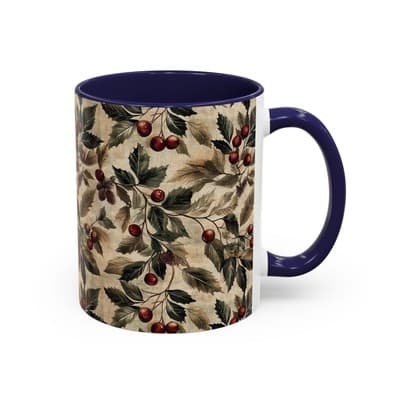 Rustic Berry Coffee Mug 11oz 15oz | Holiday Mug | Vintage Nature Winter Decor - Thumbnail 2