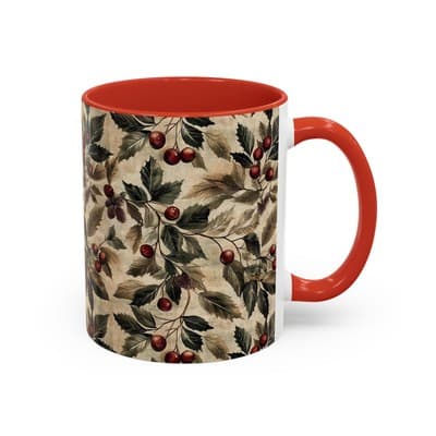 Rustic Berry Coffee Mug 11oz 15oz | Holiday Mug | Vintage Nature Winter Decor - Thumbnail 2