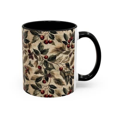 Rustic Berry Coffee Mug 11oz 15oz | Holiday Mug | Vintage Nature Winter Decor - Thumbnail 2