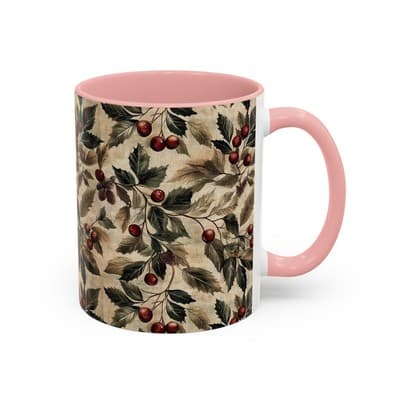 Rustic Berry Coffee Mug 11oz 15oz | Holiday Mug | Vintage Nature Winter Decor - Thumbnail 2