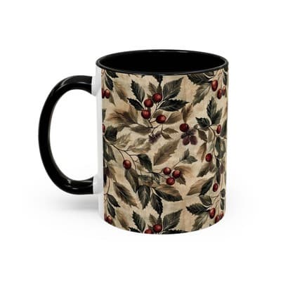 Rustic Berry Coffee Mug 11oz 15oz | Holiday Mug | Vintage Nature Winter Decor - Thumbnail 3