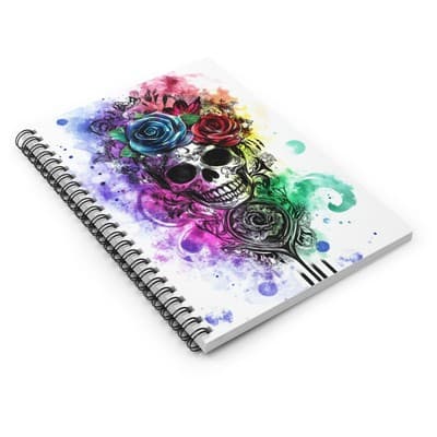 Floral Skull Spiral Notebook | Gothic Rose Art Journal Ruled Pages | 118 Sheets - Thumbnail 3
