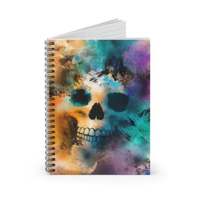 Colorful Skull Spiral Notebook | Gothic Art Journal | Ruled Pages | 118 Sheets - Thumbnail 2