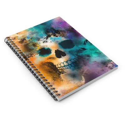 Colorful Skull Spiral Notebook | Gothic Art Journal | Ruled Pages | 118 Sheets - Thumbnail 3