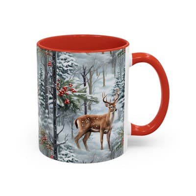 Winter Deer Coffee Mug 11oz 15oz | Rustic Holiday Cup | Cozy Cabin Gift Idea - Thumbnail 2