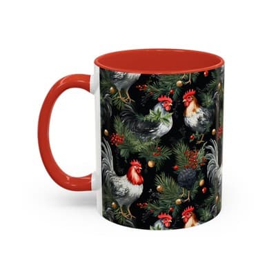 Holiday Rooster Coffee Mug 11oz 15oz | Farmhouse Country Christmas Gift Cup - Thumbnail 3