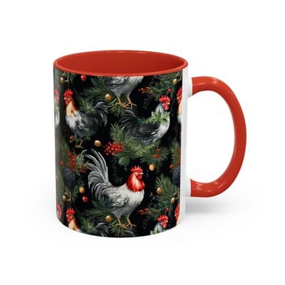 Holiday Rooster Coffee Mug 11oz 15oz | Farmhouse Country Christmas Gift Cup - Thumbnail 2