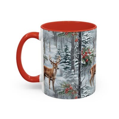 Winter Deer Coffee Mug 11oz 15oz | Rustic Holiday Cup | Cozy Cabin Gift Idea - Thumbnail 3