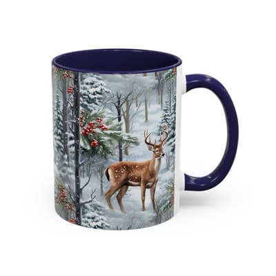 Winter Deer Coffee Mug 11oz 15oz | Rustic Holiday Cup | Cozy Cabin Gift Idea - Thumbnail 2