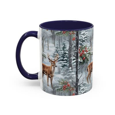 Winter Deer Coffee Mug 11oz 15oz | Rustic Holiday Cup | Cozy Cabin Gift Idea - Thumbnail 3