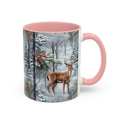 Winter Deer Coffee Mug 11oz 15oz | Rustic Holiday Cup | Cozy Cabin Gift Idea - Thumbnail 2