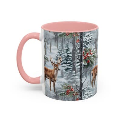 Winter Deer Coffee Mug 11oz 15oz | Rustic Holiday Cup | Cozy Cabin Gift Idea - Thumbnail 3