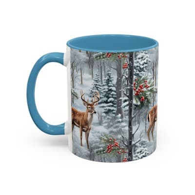 Winter Deer Coffee Mug 11oz 15oz | Rustic Holiday Cup | Cozy Cabin Gift Idea - Thumbnail 3