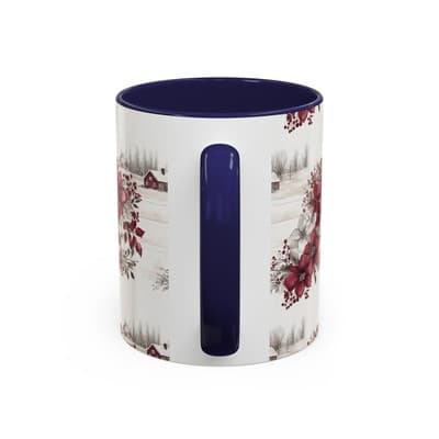 Winter Floral Coffee Mug 11oz 15oz | Holiday Gift | Cozy Red White Cup Decor - Thumbnail 4
