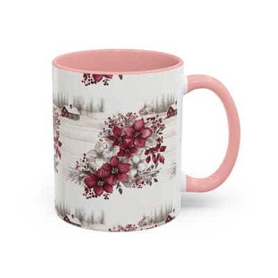 Winter Floral Coffee Mug 11oz 15oz | Holiday Gift | Cozy Red White Cup Decor - Thumbnail 2