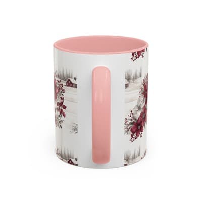 Winter Floral Coffee Mug 11oz 15oz | Holiday Gift | Cozy Red White Cup Decor - Thumbnail 4