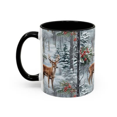 Winter Deer Coffee Mug 11oz 15oz | Rustic Holiday Cup | Cozy Cabin Gift Idea - Thumbnail 3