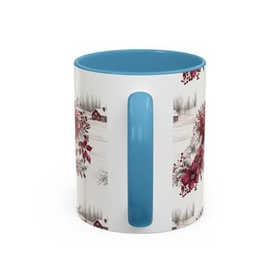 Winter Floral Coffee Mug 11oz 15oz | Holiday Gift | Cozy Red White Cup Decor - Thumbnail 4