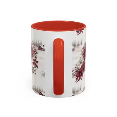Winter Floral Coffee Mug 11oz 15oz | Holiday Gift | Cozy Red White Cup Decor - Thumbnail 4