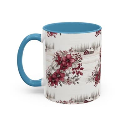 Winter Floral Coffee Mug 11oz 15oz | Holiday Gift | Cozy Red White Cup Decor - Thumbnail 3