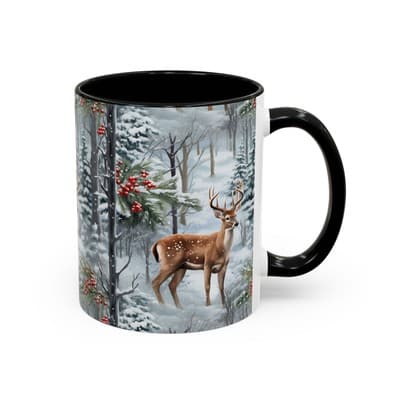 Winter Deer Coffee Mug 11oz 15oz | Rustic Holiday Cup | Cozy Cabin Gift Idea - Thumbnail 2