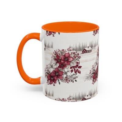 Winter Floral Coffee Mug 11oz 15oz | Holiday Gift | Cozy Red White Cup Decor - Thumbnail 3