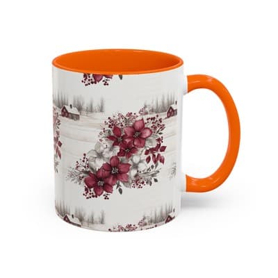 Winter Floral Coffee Mug 11oz 15oz | Holiday Gift | Cozy Red White Cup Decor - Thumbnail 2