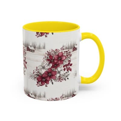 Winter Floral Coffee Mug 11oz 15oz | Holiday Gift | Cozy Red White Cup Decor - Thumbnail 2