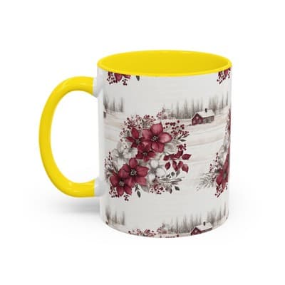 Winter Floral Coffee Mug 11oz 15oz | Holiday Gift | Cozy Red White Cup Decor - Thumbnail 3