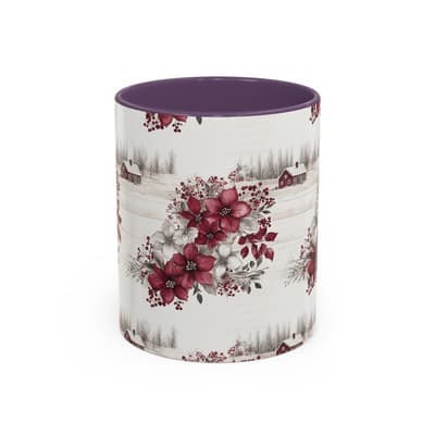 Winter Floral Coffee Mug 11oz 15oz | Holiday Gift | Cozy Red White Cup Decor