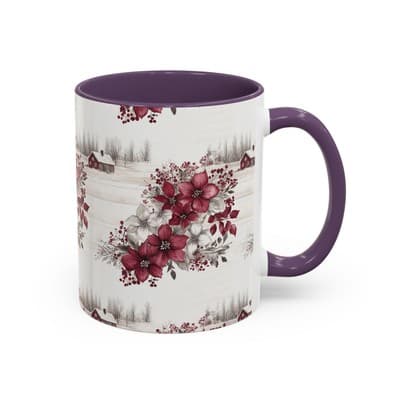 Winter Floral Coffee Mug 11oz 15oz | Holiday Gift | Cozy Red White Cup Decor - Thumbnail 2