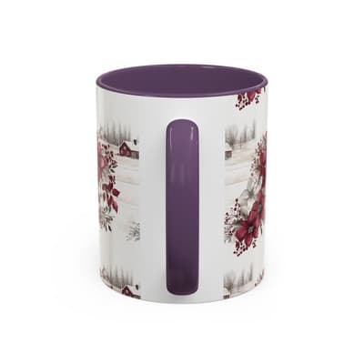 Winter Floral Coffee Mug 11oz 15oz | Holiday Gift | Cozy Red White Cup Decor - Thumbnail 4