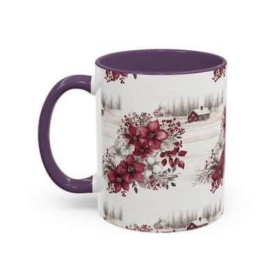 Winter Floral Coffee Mug 11oz 15oz | Holiday Gift | Cozy Red White Cup Decor - Thumbnail 3