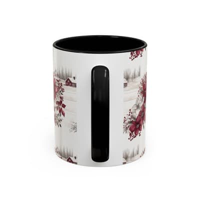 Winter Floral Coffee Mug 11oz 15oz | Holiday Gift | Cozy Red White Cup Decor - Thumbnail 4