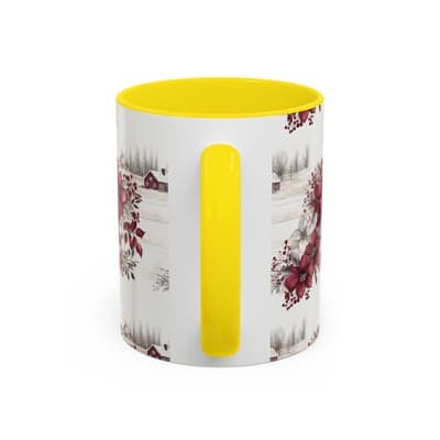 Winter Floral Coffee Mug 11oz 15oz | Holiday Gift | Cozy Red White Cup Decor - Thumbnail 4