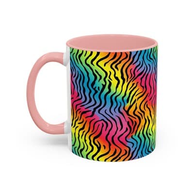Rainbow Zebra Print Mug 11oz 15oz | Colorful Animal Cup | Bold Gift for Her - Thumbnail 3